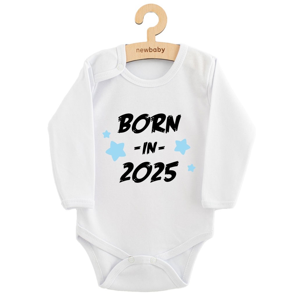 Detské body s potlačou New Baby BORN IN 2025 blue 74 (6-9m)