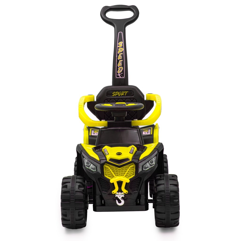 Detské elektrické odrážadlo Baby Mix Ruggy s vodiacou tyčou žlté