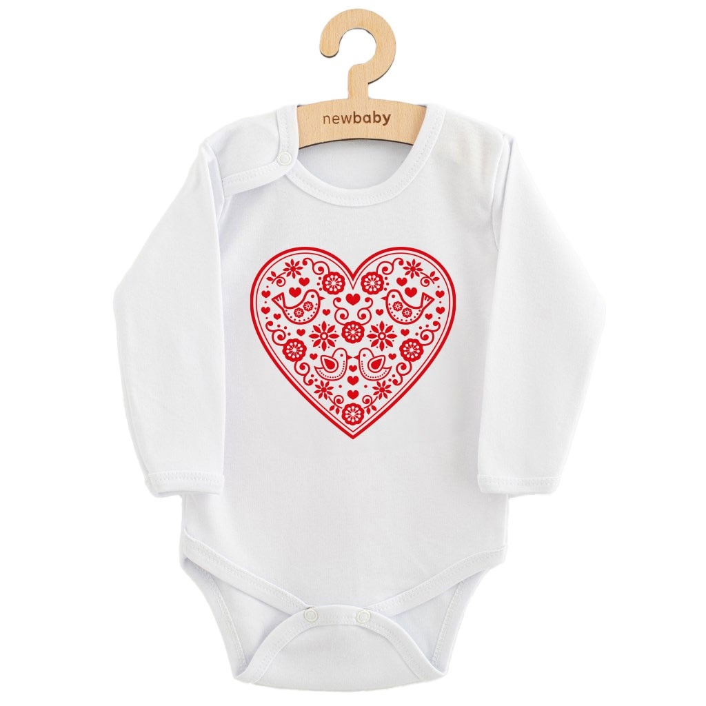 Detské body s potlačou New Baby Ľudový vzor červené srdiečko 74 (6-9m)
