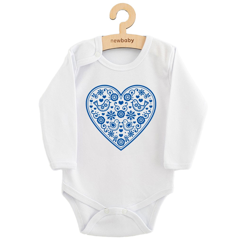 Detské body s potlačou New Baby Ľudový vzor modré srdiečko 86 (12-18m)