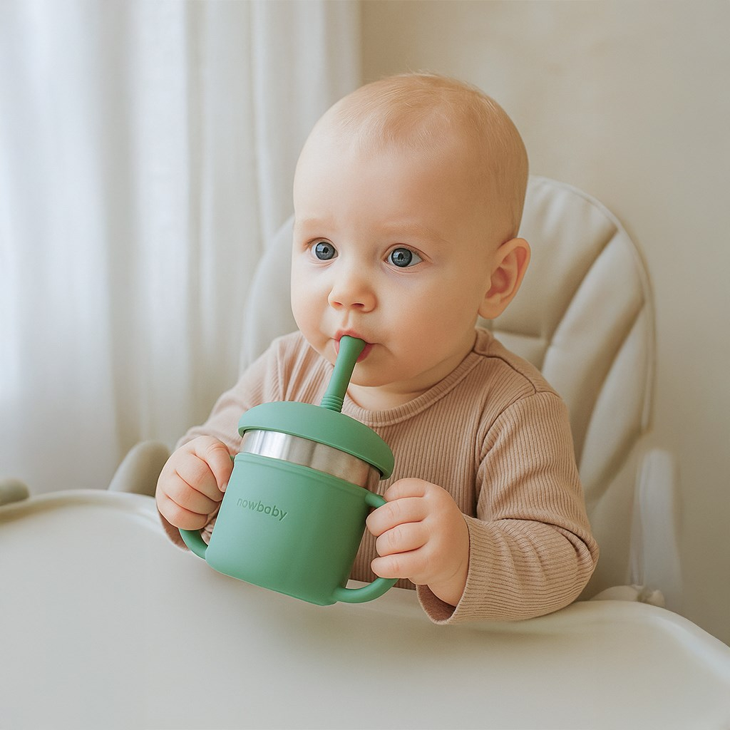 Detský silikónový hrnček 2v1 New Baby zelený