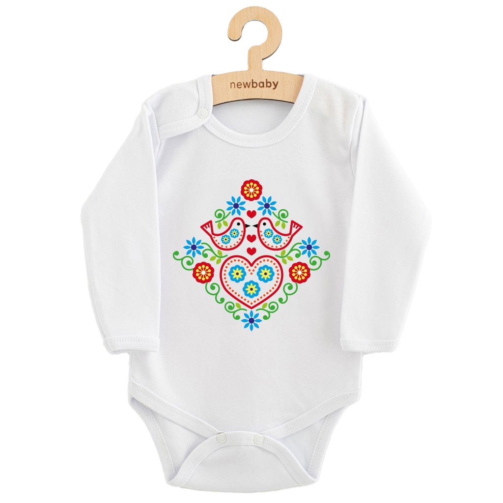 Detské body s potlačou New Baby Ľudový vzor vtáčiky 74 (6-9m)