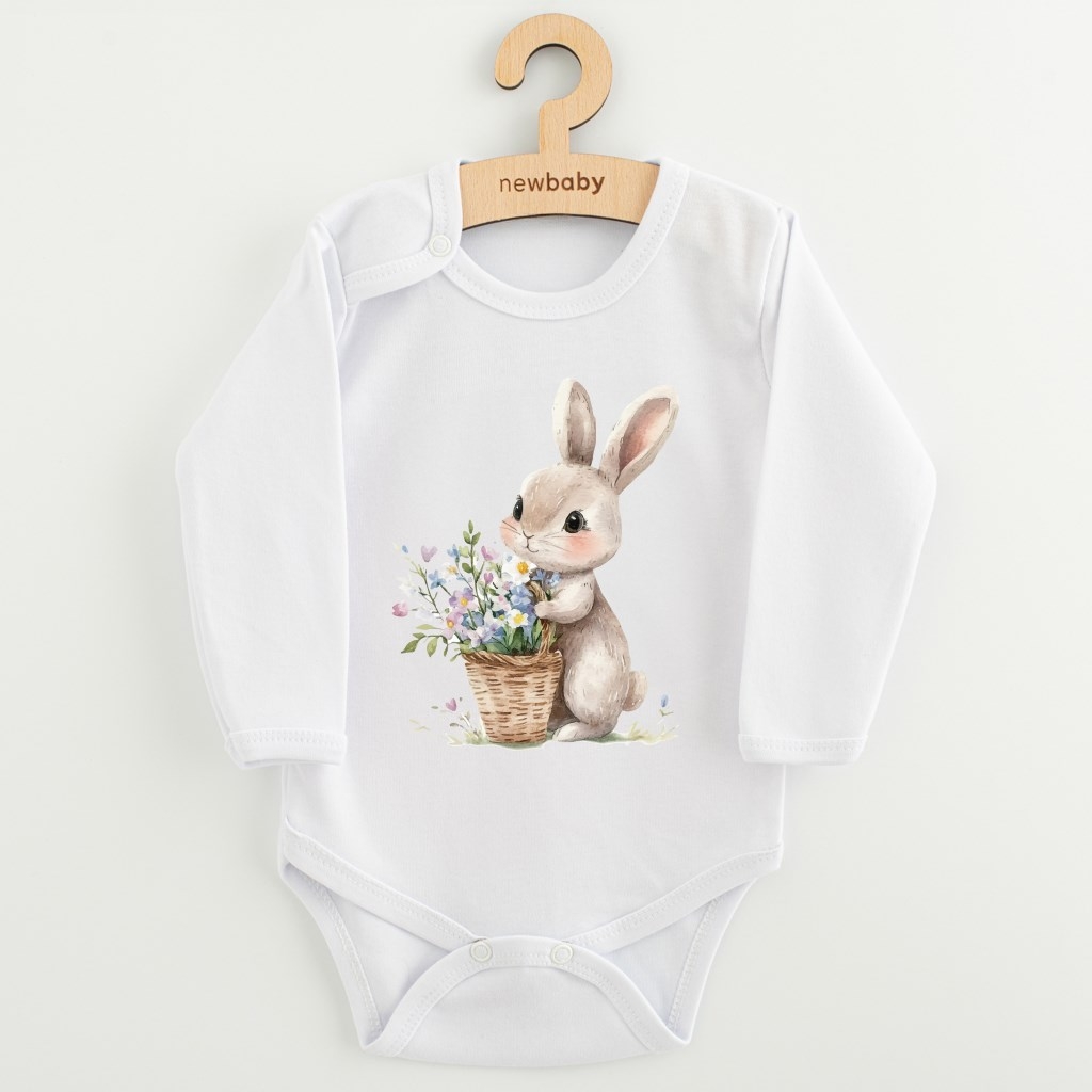 Detské body s potlačou New Baby Králiček s kvetinkami 56 (0-3m)