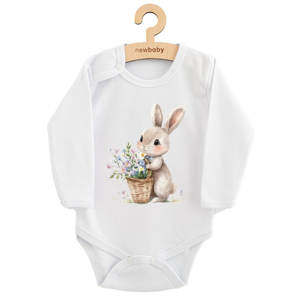 Detské body s potlačou New Baby Králiček s kvetinkami 80 (9-12m)