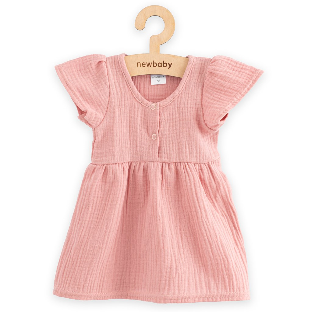 Dojčenské mušelínové šaty New Baby pink 56 (0-3m)