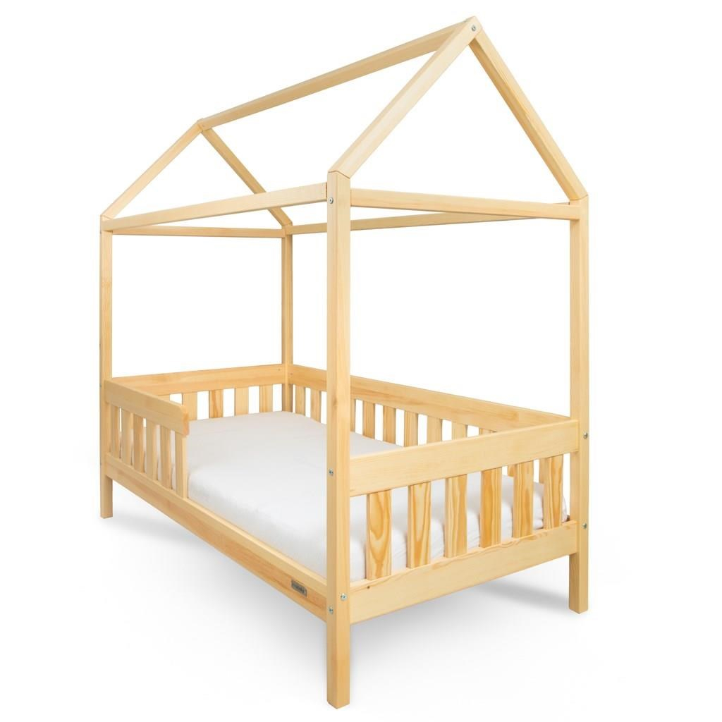 Detská posteľ domček so zábradlím a roštom New Baby CASTELLO 160x80 cm prírodná