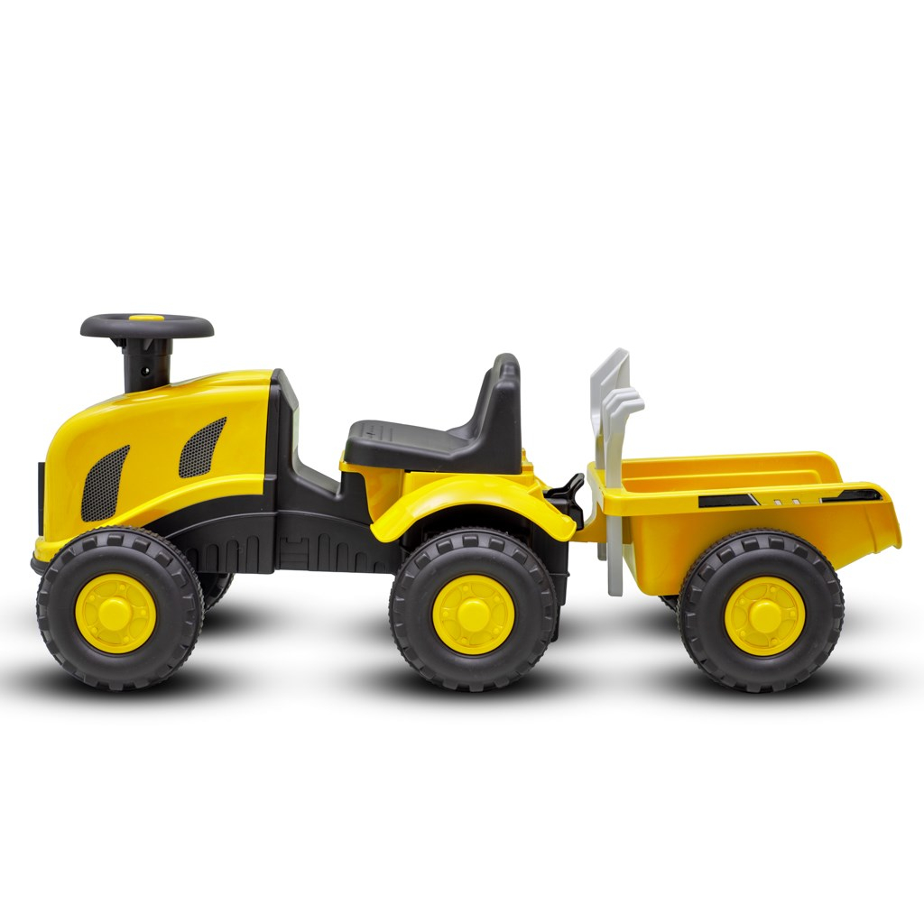 Detské odrážadlo traktor s vlečkou a náradim Baby Mix Benny žltý