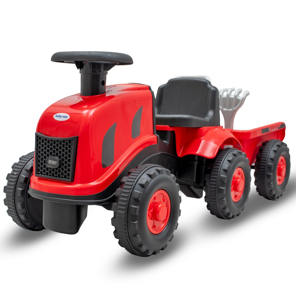 Detské odrážadlo traktor s vlečkou a náradim Baby Mix Benny červený