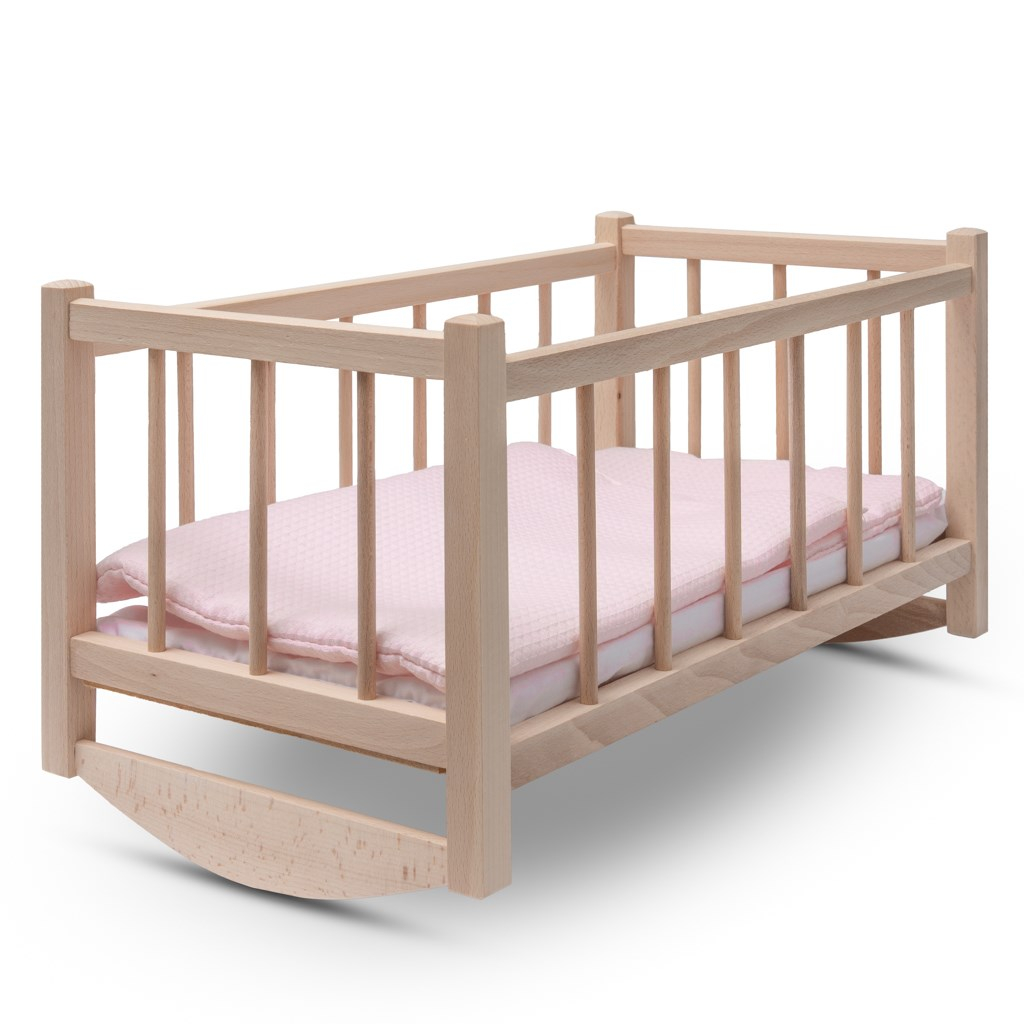 Drevená postieľka-kolíska pre bábiky s obliečkami Baby Mix
