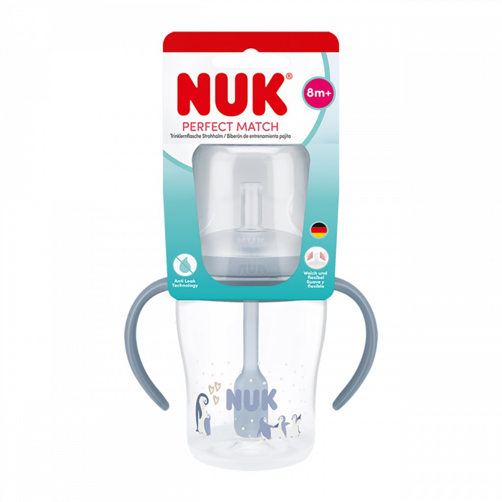 Kojenecká fľaša NUK Perfect Match na učenie so slamkou PENGUIN 150 ml