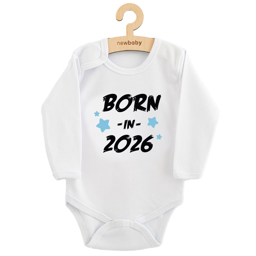 Detské body s potlačou New Baby BORN IN 2026 blue 56 (0-3m)