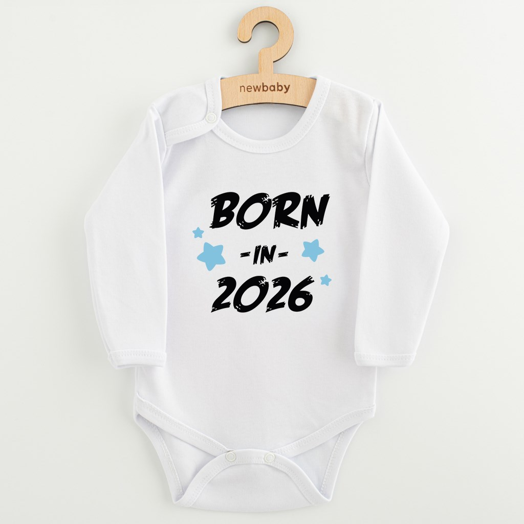 Detské body s potlačou New Baby BORN IN 2026 blue 56 (0-3m)