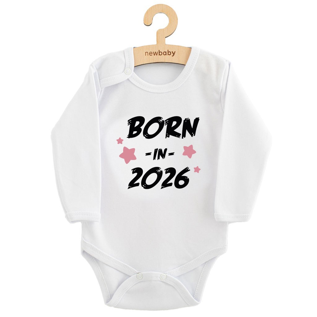 Detské body s potlačou New Baby BORN IN 2026 pink 56 (0-3m)