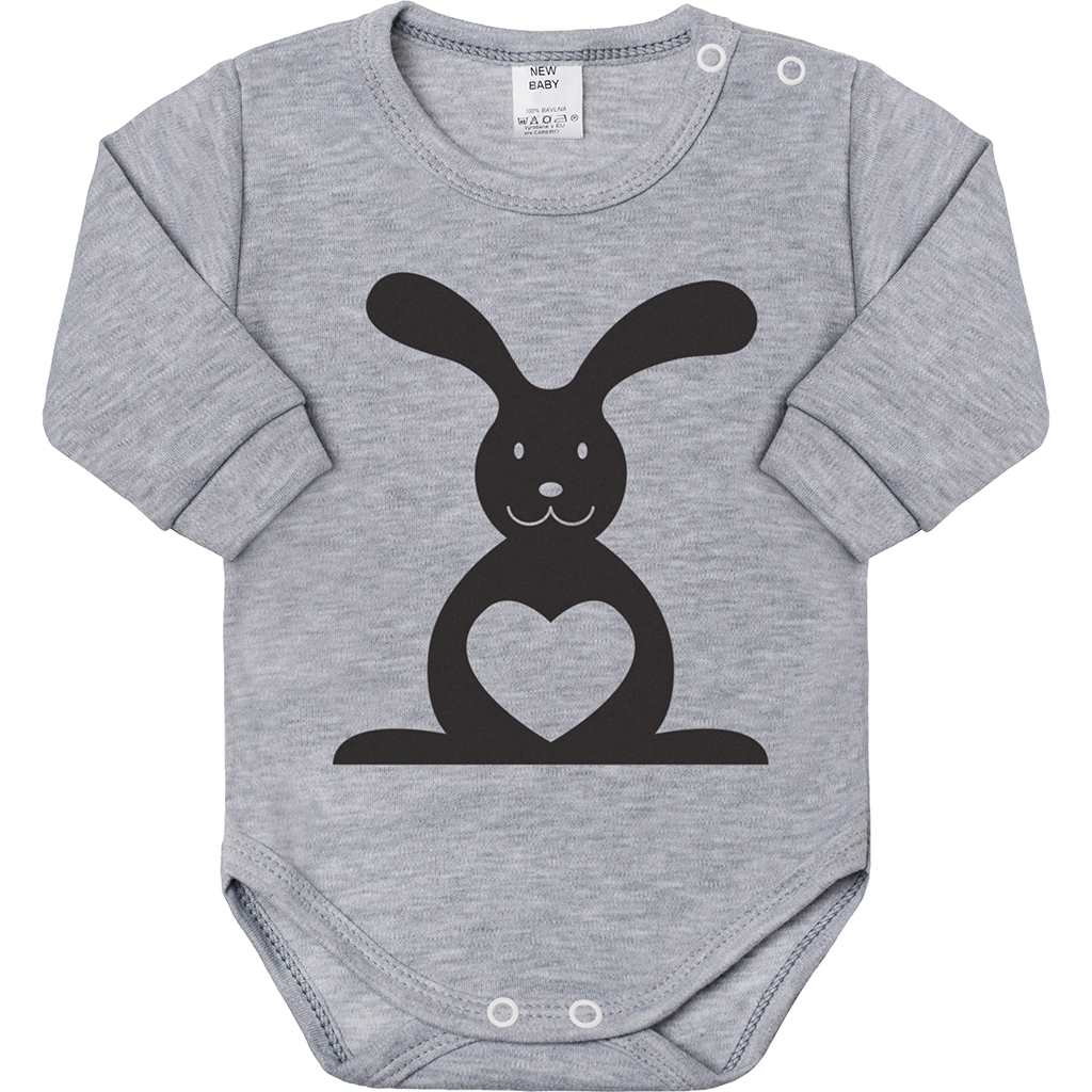 Dojčenské body s dlhým rukávom New Baby Zvieratko Zajačik sivé 50