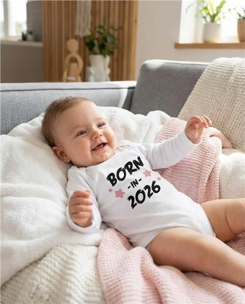 Detské body s potlačou New Baby BORN IN 2026 pink 86 (12-18m)