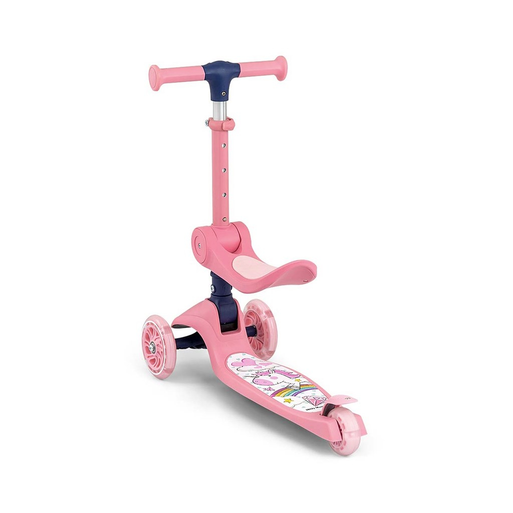 MILLY MALLY Trojkolesová balančná kolobežka-scooter so sedadlom FUZZY pre deti pink