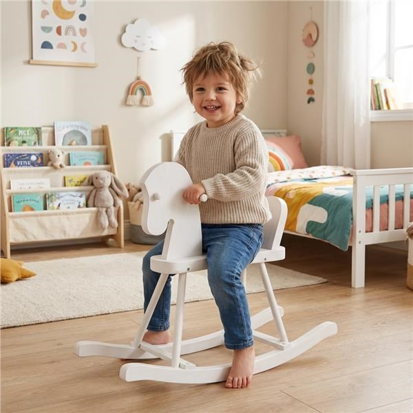 Drevený hojdací koník pre deti Baby Mix biely