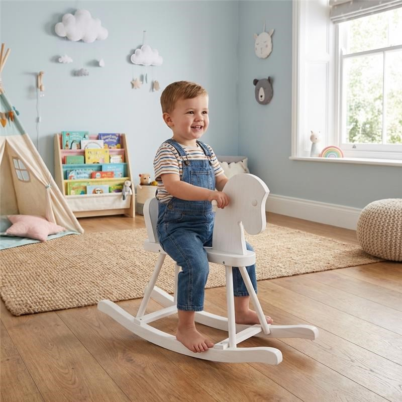 Drevený hojdací koník pre deti Baby Mix biely