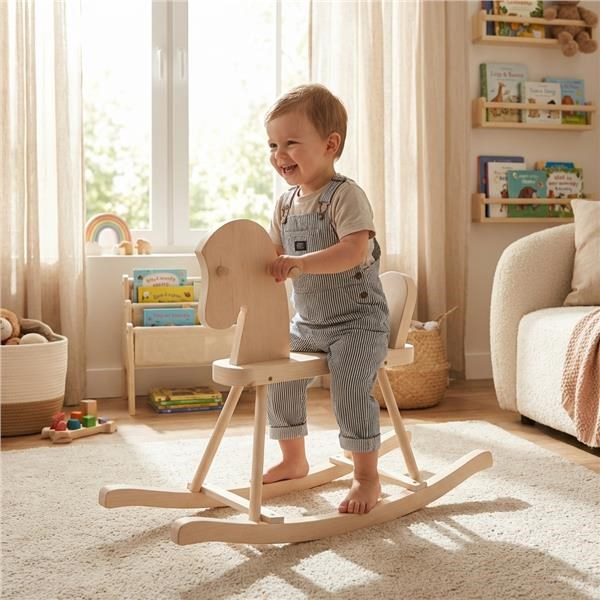Drevený hojdací koník pre deti Baby Mix prírodný