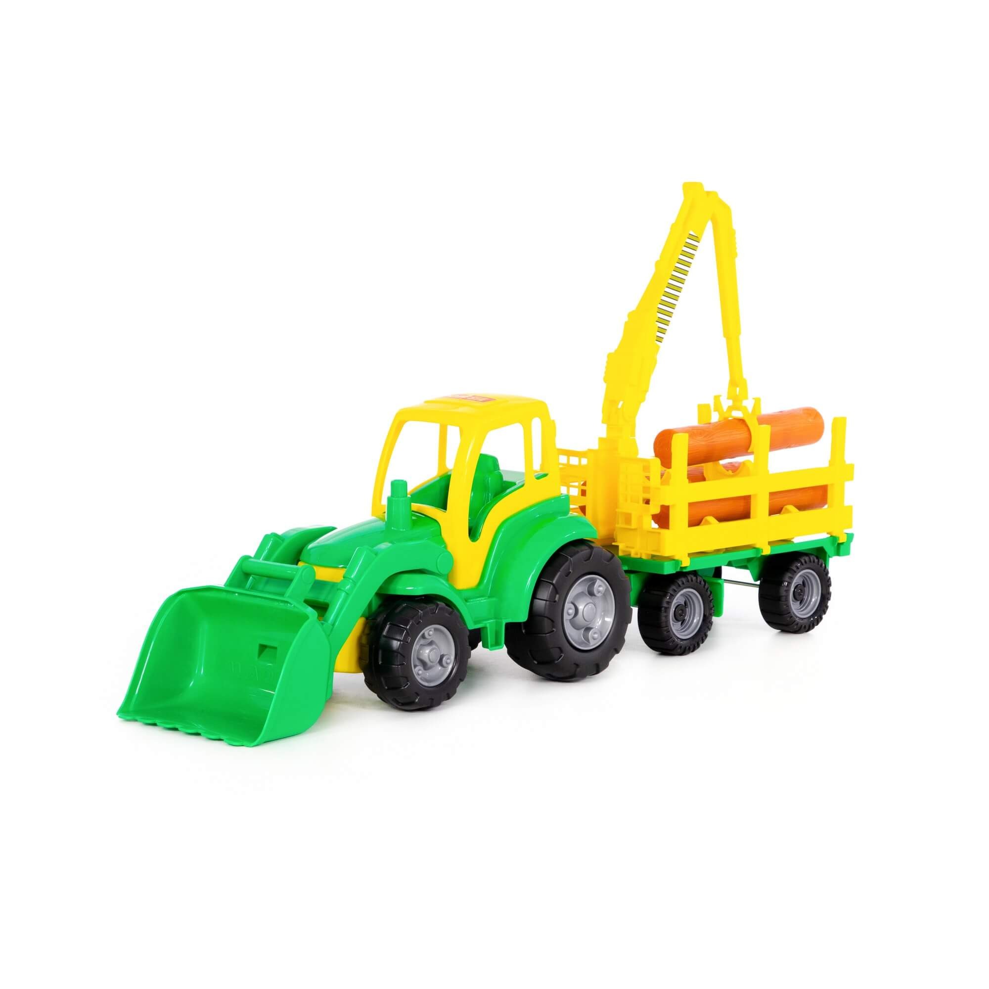 Polesie Traktor Šampión s lopatou a lesníckym prívesom