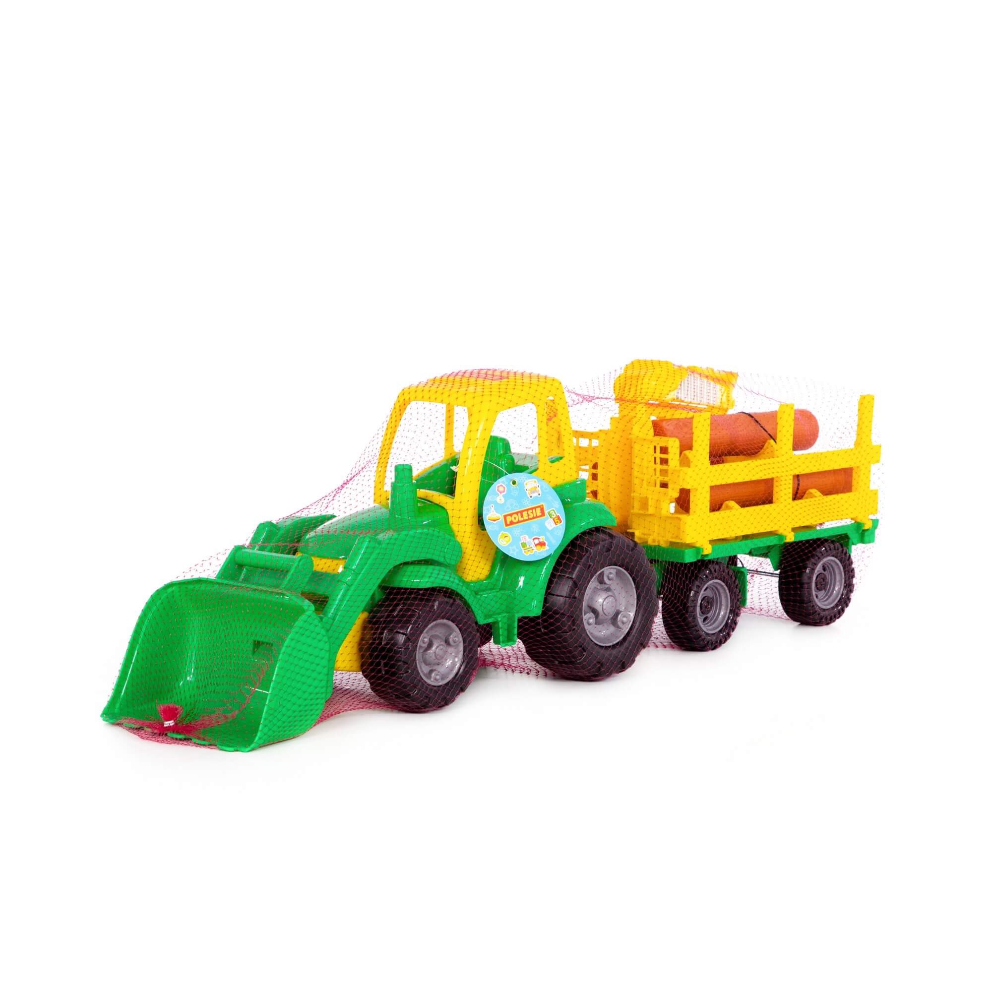 Polesie Traktor Šampión s lopatou a lesníckym prívesom