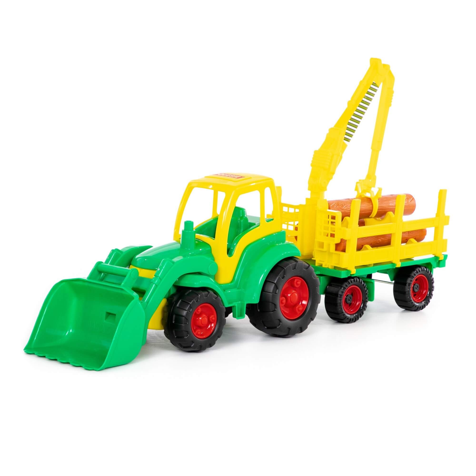 Polesie Traktor Šampión s lopatou a lesníckym prívesom