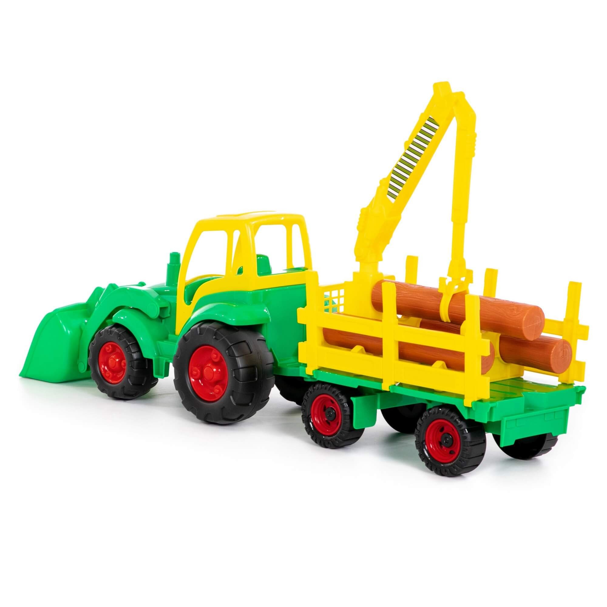 Polesie Traktor Šampión s lopatou a lesníckym prívesom