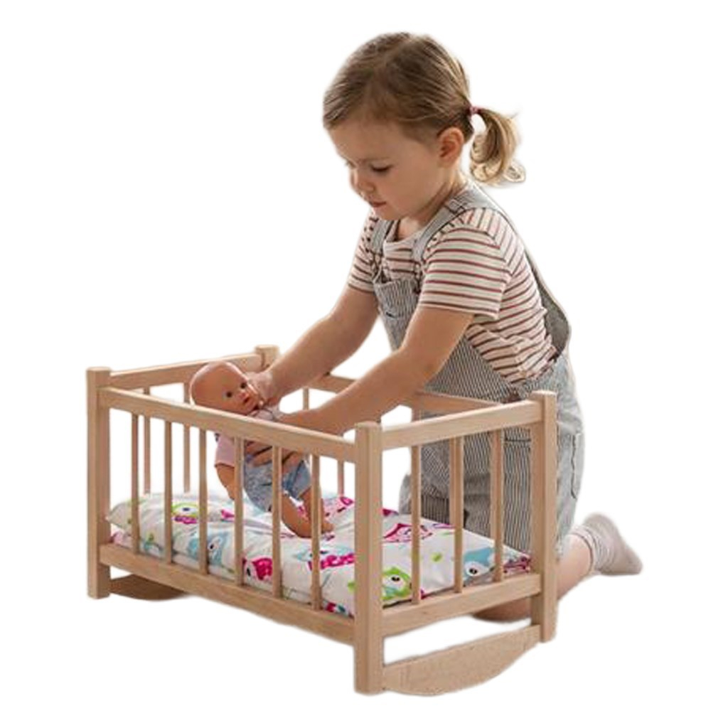 Drevená postieľka-kolíska pre bábiky s obliečkami Baby Mix bears