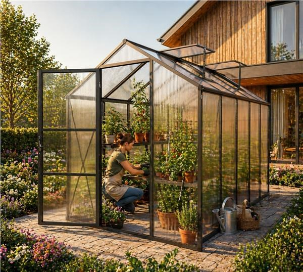 CARERO Záhradný skleník 305 × 427 cm z polykarbonátu, hliníkový rám