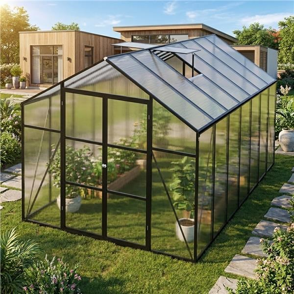CARERO Záhradný skleník 244 × 427 cm z polykarbonátu, hliníkový rám