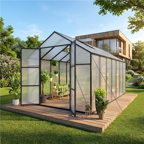CARERO Záhradný skleník 244 × 427 cm z polykarbonátu, hliníkový rám