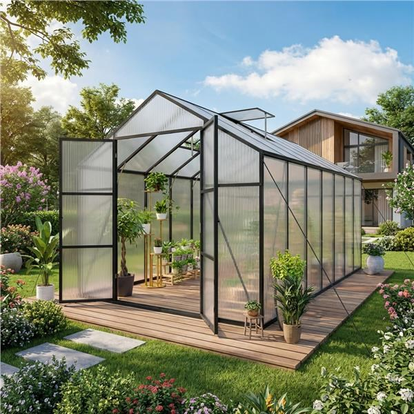 CARERO Záhradný skleník 244 × 427 cm z polykarbonátu, hliníkový rám