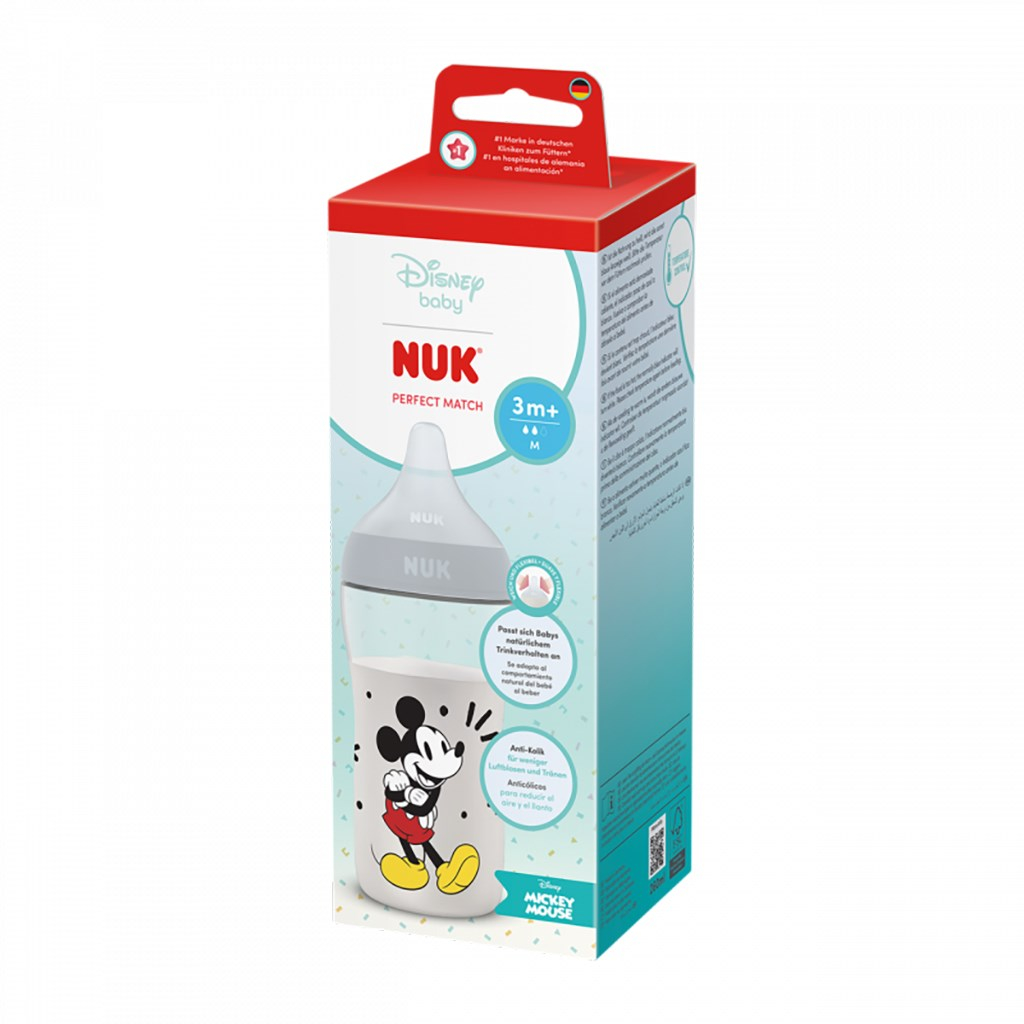 Kojenecká fľaša NUK Perfect Match s kontrolou teploty Disney Mickey 260 ml grey