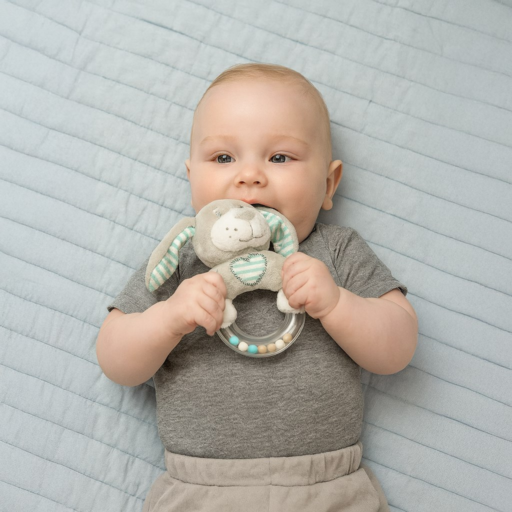Detská plyšová hrkálka Baby Mix psík mätový