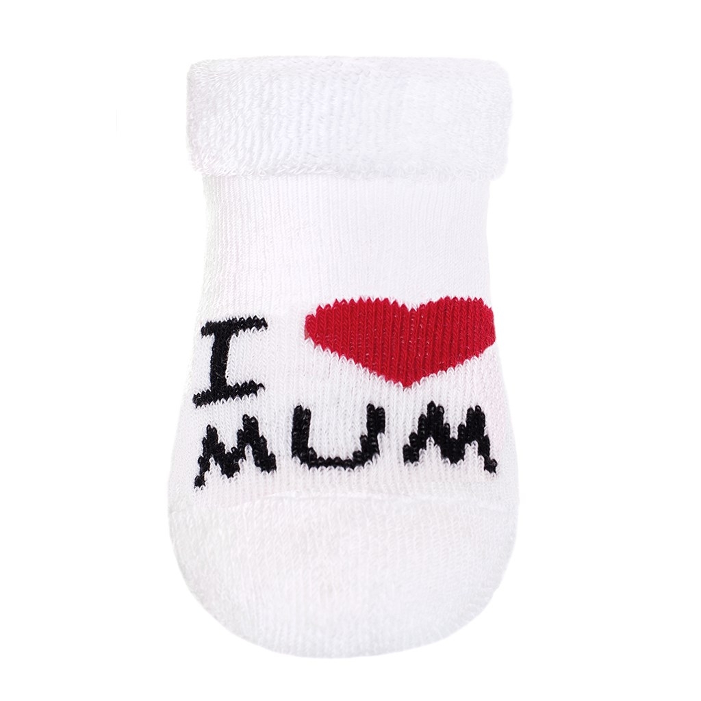 Dojčenské froté ponožky New Baby biele I Love Mum and Dad 56 (0-3m)