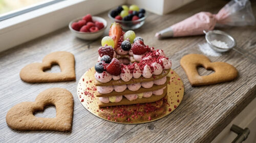 Medové srdiečko s krémom z bielej ganáže a mascarpone