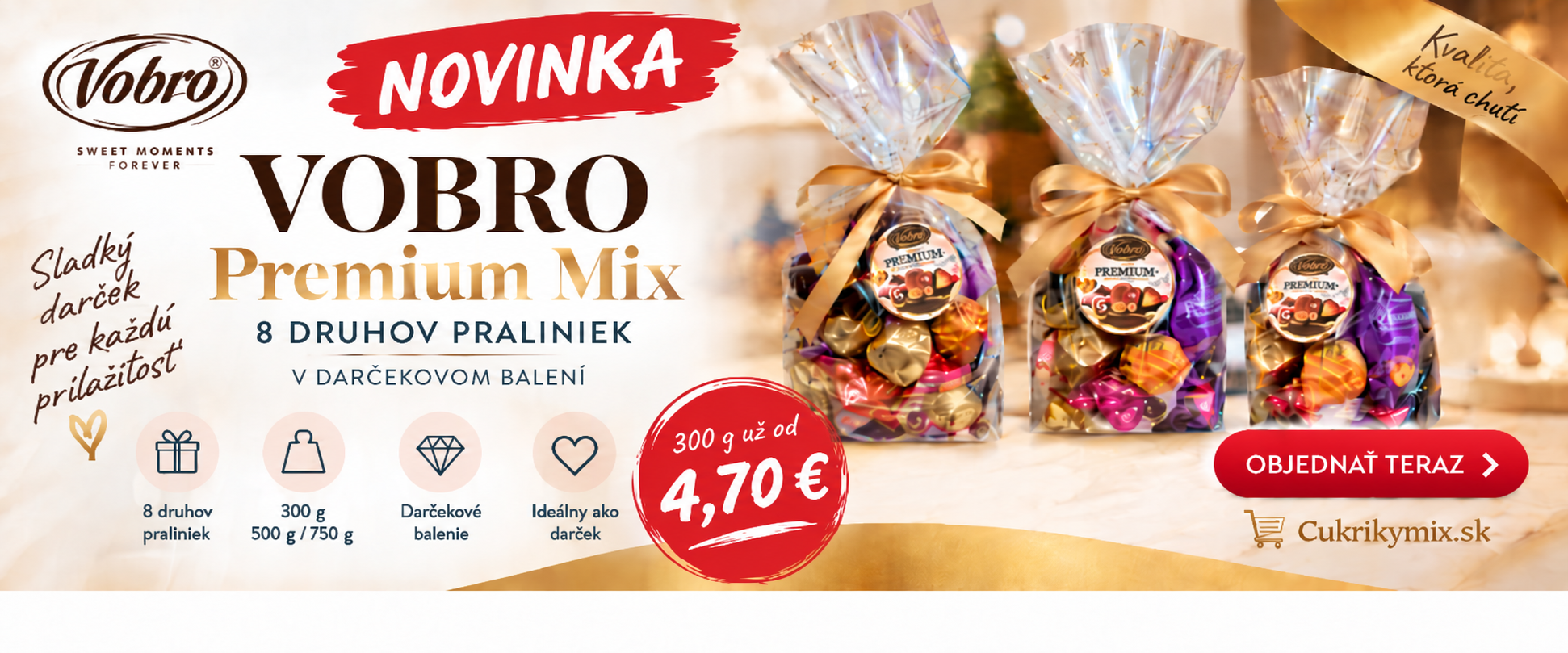 VOBRO Premium Mix – 8 druhov praliniek