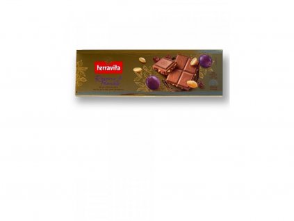 Terravita mliečna čokoláda s hrozienkami a arašidmi 225g