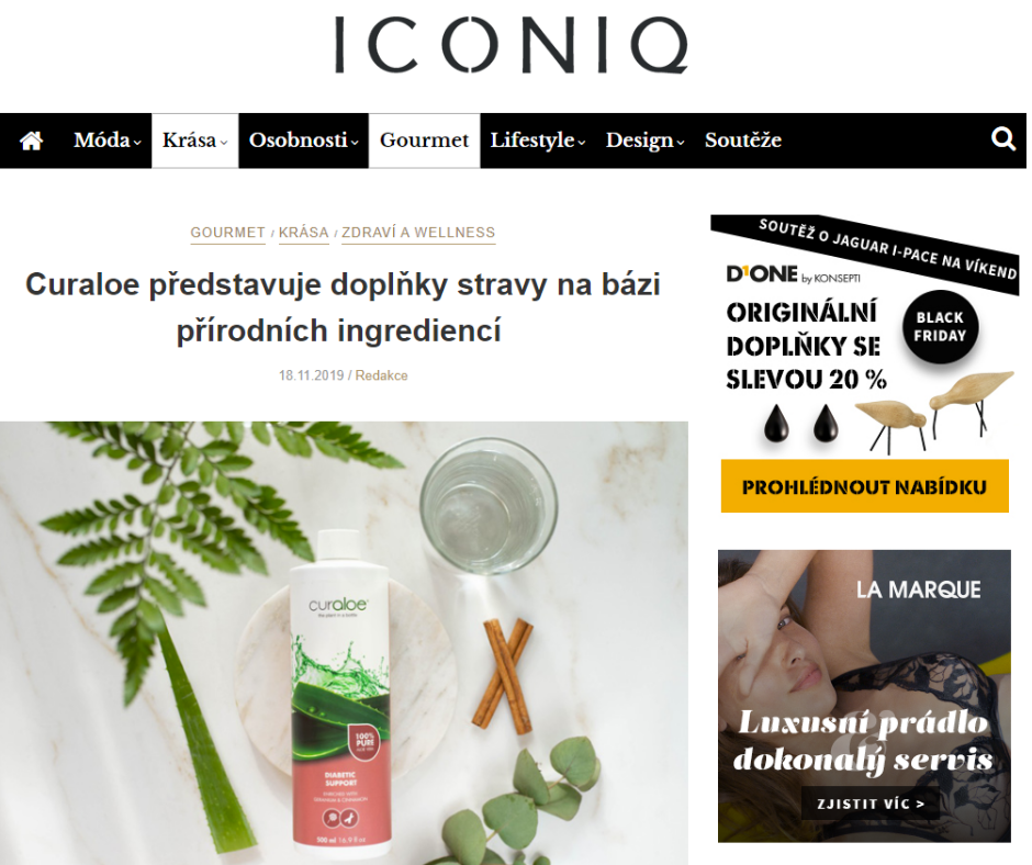 Trendy portál Iconiq píše o džusech Curaloe