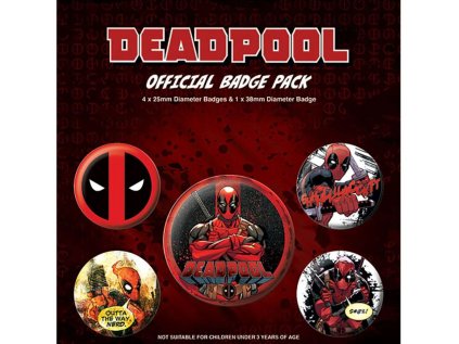 PLACKY|ODZNAKY|SET 5 KUSŮ  DEADPOOL|OUTTA WAY (2,5 cm|3,8 cm)