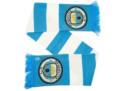 ŠÁLA PLETENÁ|MANCHESTER CITY FC  ZNAK|PRUHY|132 x 19 cm|ACRYL