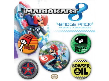 PLACKY|ODZNAKY|SET 5 KUSŮ|NINTENDO  MARIO KART 8 (2,5 cm|3,8 cm)