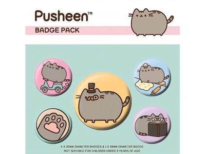 PLACKY|ODZNAKY|SET 5 KUSŮ  PUSHEEN|FANCY|2,5 cm|3,8 cm