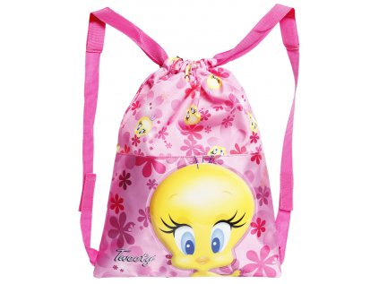 PYTLÍK GYM BAG|LOONEY TUNES  TWEETY PINK FLOWERS|27 x 34 cm