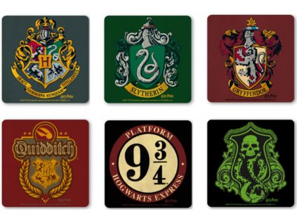 TÁCKY POD SKLENICE|BALENÍ 6 KUSŮ  HARRY POTTER|HOGWARTS|10 x 10 cm