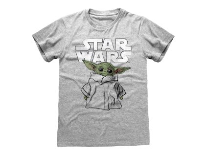 TRIČKO PÁNSKÉ|THE MANDALORIAN  CHILD SKETCH|ŠEDÉ|VELIKOST (2XL)