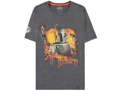 TRIČKO PÁNSKÉ|STAR WARS  BOBA FETT|ACID WASH|ŠEDÉ (S)