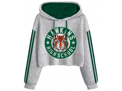 MIKINA DÁMSKÁ|STRANGER THINGS  HAWKINS BADGE|ŠEDÁ|VELIKOST (L)