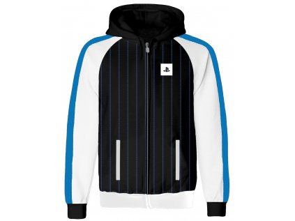 MIKINA PÁNSKÁ S KAPUCÍ|PLAYSTATION  STRIPED LOGO|ZIP|ŠEDÁ