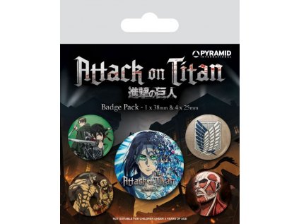 PLACKY|ODZNAKY|SET 5 KUSŮ  ATTACK OF TITAN (25 mm, 38 mm)